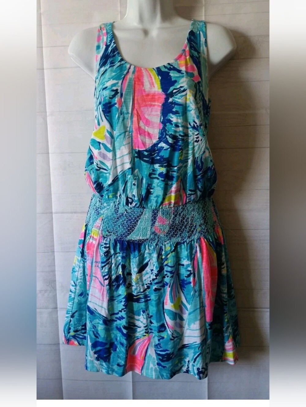 Lilly Pulitzer Tidelines Sparkling Blue Sailboat Smocked Waist Dress